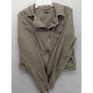 Fashion Nova Jacket Womens XL Olive Green Moto Zip Cotton Blend Casual Biker